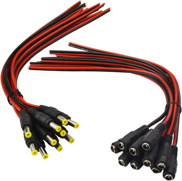 (Real 18AWG) 10 Pairs 12V 5A DC Power Pigtail Barrel Plug Connector Cable - MILAPEAK