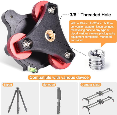yqlbgprj Leveler,3/8Thread,+/-5Precise 3axis Head,LP642026 Tripod Leveling Base,Camera Head Angle