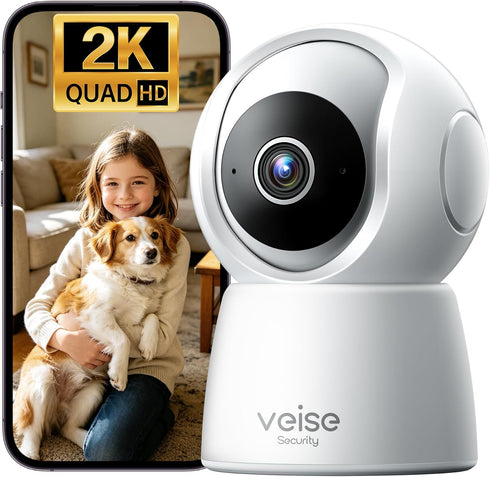 Veise 2K Indoor Camera for Home Security, 360 Wireless WiFi Pet & Baby
