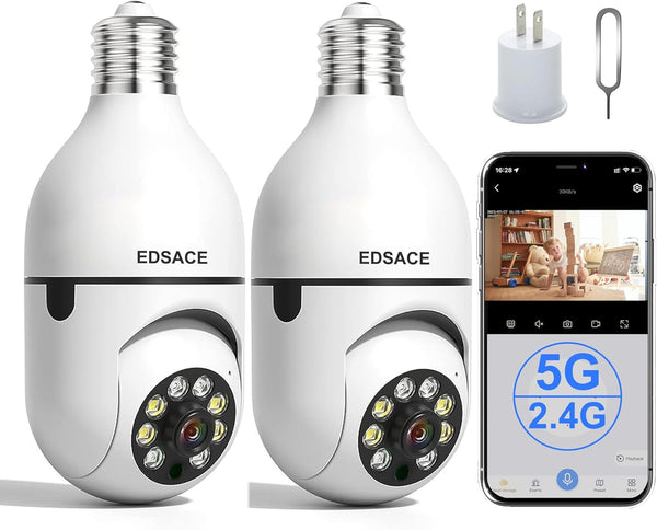 Light Bulb Camera 2 Pack, 5g Dual Band WiFi 6 Light Bulb Camera, 2.4G/5G Home Security Socket Camera, 360 Degree