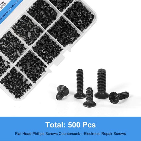 500pcs M2 M2.5 M3 Laptop Notebook Computer Replacement Screws Kit, PC Flat Head Phillips Assortments