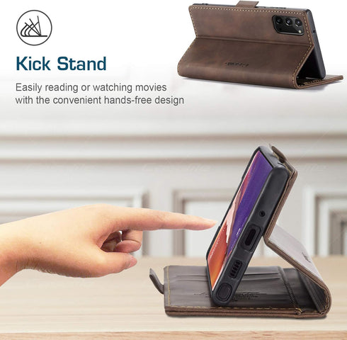 Samsung Galaxy Note 20 Wallet Case, Coffee Retro PU Leather Flip Cover with Card Slots and Kickstand