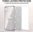 Case for Moto G Power 2021, Shockproof Protection with Ring Kickstand Lanyard, Cute Soft Glitter Cover - Silver