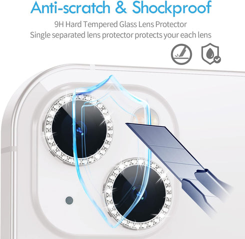 Xfilm Bling Diamond iPhone 13/13 Mini, HD Clear Tempered Glass Camera Lens Protection Cover, Scratch Proof