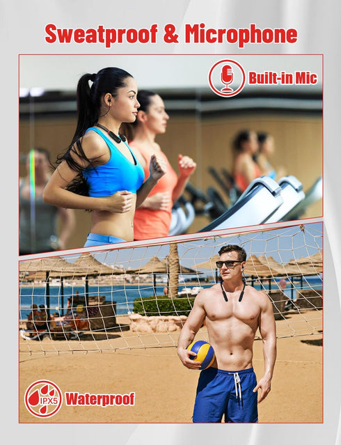 Neckband Bluetooth Headphones, 120H Long Playtime Wireless Stereo Earbuds, Waterproof for Sports/Workout/Office