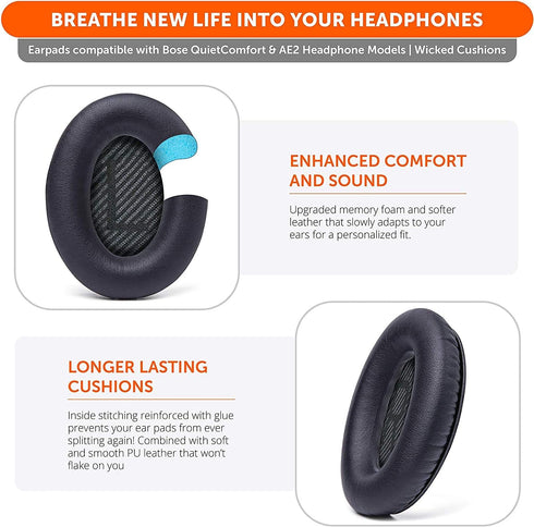 Ear Pads Cushions Replacement for Bose QC35 & QC35ii Headphones, Softer Leather, Luxurious Memory Foam Earpads.