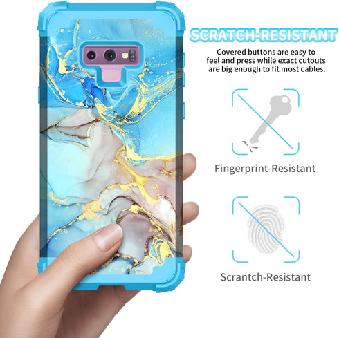 for Galaxy Note 9 Case, Marble Pattern Three Layer Heavy Duty Shockproof Hard Plastic Bumper + Soft Silicone Hybrid