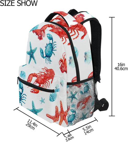 Krafig Backpacks Backpack Daypack Watercolor Cute Lobsters Crabs Boys Girls Kids School Bookbag, School Bag Travel