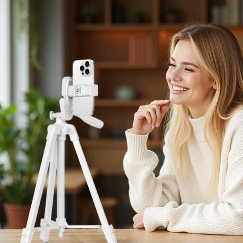 kakotopa 17" 57" 360 1/4" White Lightweight Tripod - to Adjustable Height with Pan Head, Universal Screw