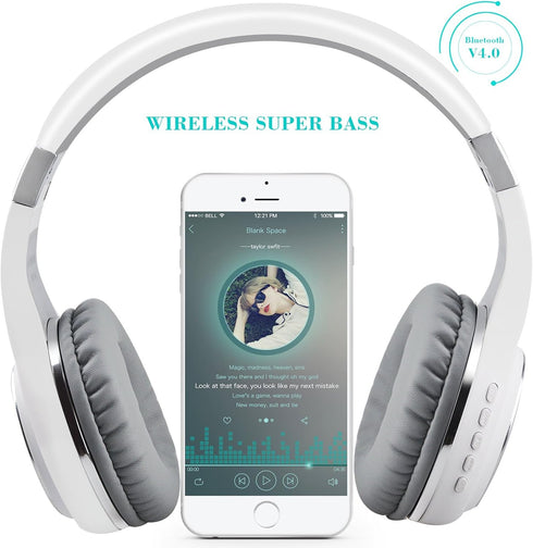 Riwbox XBT-80 Bluetooth Headphones, Folding Stereo Wireless Over Ear with Microphone and Volume Control, Wireless and