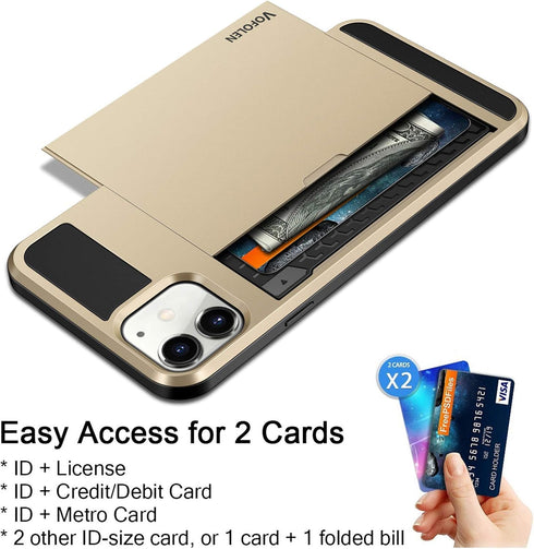 Vofolen iPhone 12 Case 5G Wallet Cover - Anti-Scratch Dual Layer with Credit Card Holder Slot, Gold