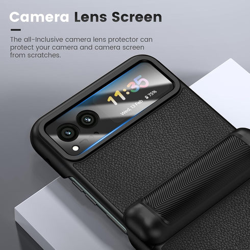 VEGO Black Case for Motorola Razr 2023 - Shockproof, Full Body, Hinge Protection, Built-in Screen Protector & Kickstand.