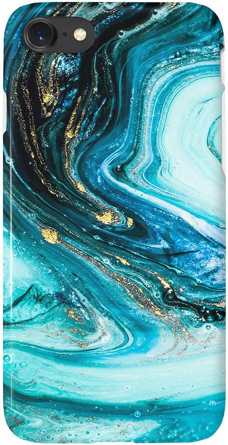 uCOLOR Turquoise Blue Gold Marble Case - Compatible with iPhone 6S/6/8/7/SE 2nd/SE 3 (2022) 4.7" Slim Soft TPU