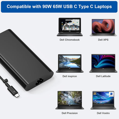 New 90W USB C Laptop Charger, Power Adapter for Dell XPS, Latitude 3400 3500 5400, Precision 3540 Supply