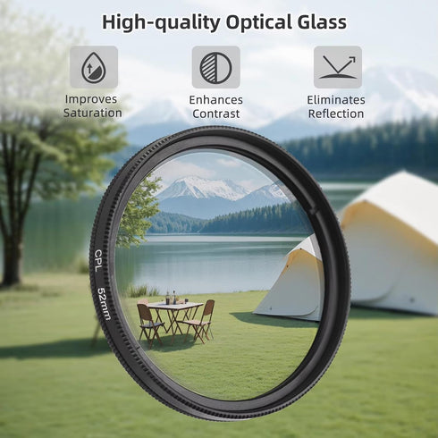 DRAMLOR 10 1 52mm 10 7 in Phone Camera Lens Kit, Clip-on Glass CPL Polarizing Lens for iPhone with x Macro Lens, Color