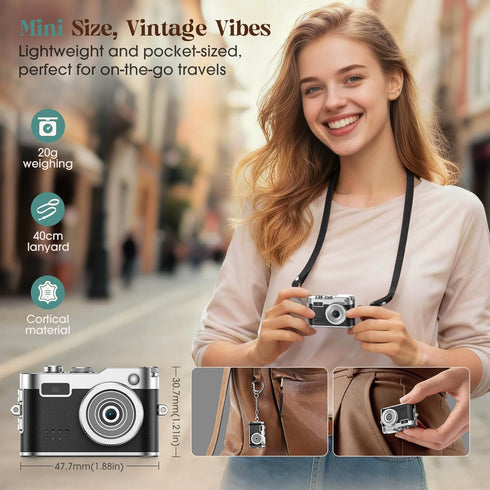 HOTU 1080P 2MP 32G Mini Digital Camera, Keychain Camera HD with Lens, Flash, Video Recording, Card Included, Portable