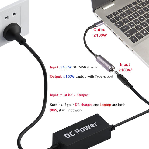 SinLoon PD 100W DC 7.4mm x 5.0mm Female Input to USB Type C Male Power Charging Cable, 100W DC7450 to Type C Cable