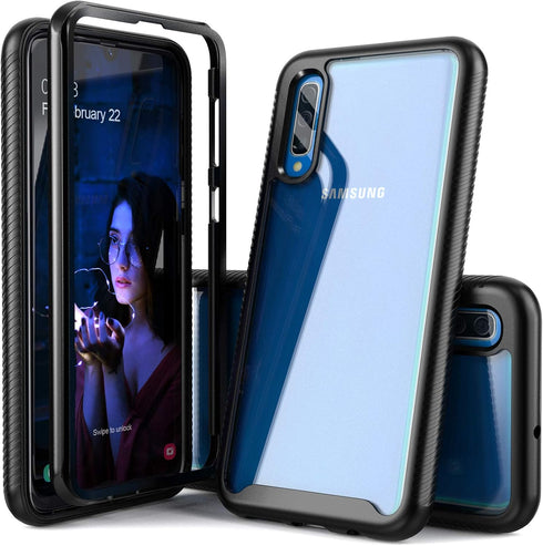 Galaxy A50 Case, Hybrid 2 in 1 Slim Fit Heavy Duty Protection Shock Resistant Clear Case with Black Bumper