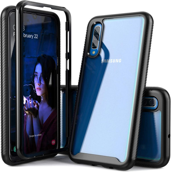 Galaxy A50 Case, Hybrid 2 in 1 Slim Fit Heavy Duty Protection Shock Resistant Clear Case with Black Bumper