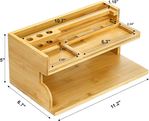 Yopay Nightstand Organizer for Men, Luxury Bamboo Phone Docking Station for Dad Husband, Charging Organizer Cell Phone