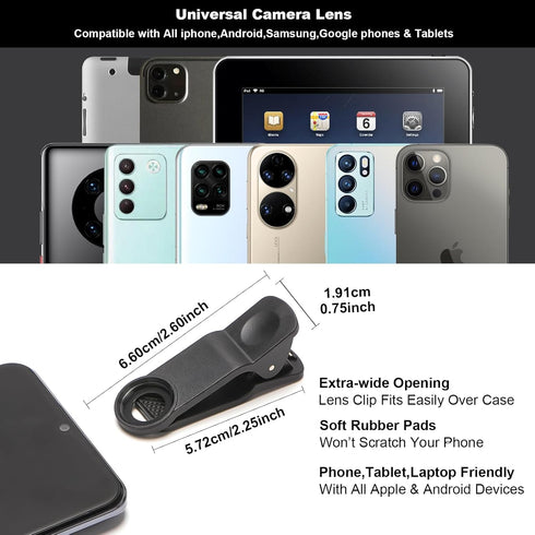 Fisheye Lens 235° Phone Camera Lens, Clip on Fish Eye Lens for iPhone 14/13/12/X/XR/Samsung Smartphone for Funny Photos