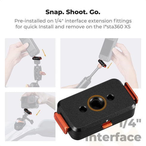 K&F CONCEPT Insta360 X5, Lock/1/4 Upgrade Magnetic Quick Release Mount Compatible with Aluminum Alloy Bracket Base
