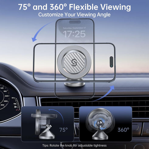 SYNCWIRE for MagSafe Car Mount, Kevlar Material Magnetic Phone Holder for Car Dash, 360° Rotation for iPhone 15 Pro Max