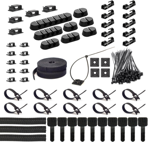 ZIIYAN 163 PCS Cable Management Kit - 3 Wire Organizer Sleeves, 8 Self Adhesive Holders, 100 Fastening Cable Ties