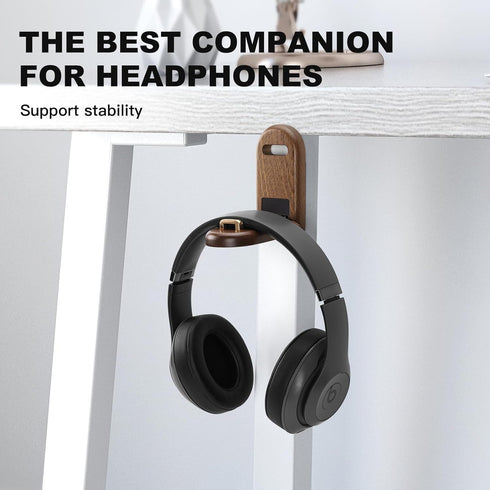 Wood Headphone Stand Wall Mount Holder, Sticky Headset Hook, Under Desk Headphone Hanger,Foldable Desk Headphone Hanger Earphone Clamp for Audio,Studio & Gaming Headphones by HEWYIOS
