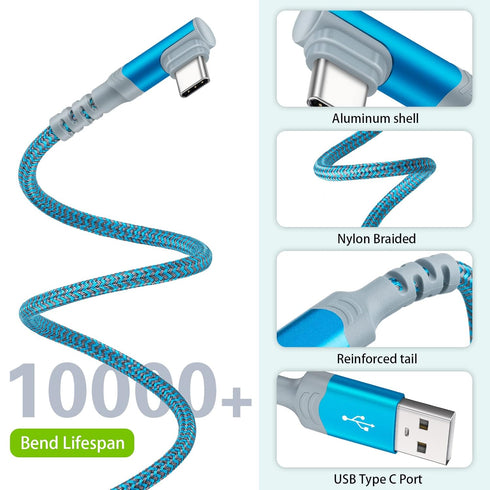 USB C Cable 10FT 3.1A Fast Charger - 5-Pack, Durable Nylon Braided, Right Angle, Compatible with Samsung S22, iPad Pro,