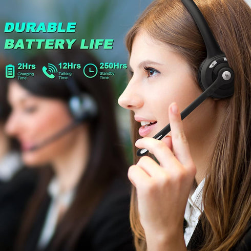Trucker Bluetooth Headset with Microphone, Wireless Cell Phone Headphone, On Ear Design for Home Office
