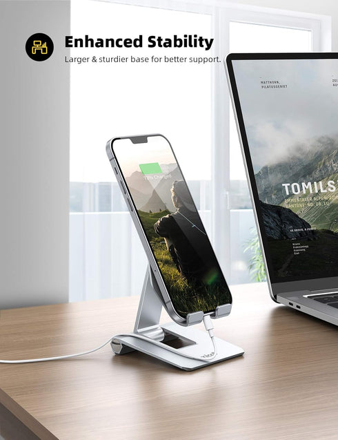 Lamicall 2024 Upgraded Adjustable Cell Phone Stand Desk, Foldable Desktop Phone Holder, Compatible with iPhone 15 14,