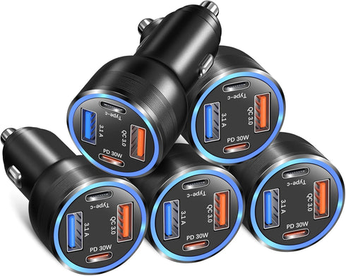 Car Charger Adapter 5 Pack, Bangfun 65W Multi Port 12V USB C & USB A Fast Charging Cigarette Lighter Charger for iPhone