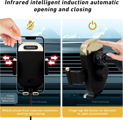 Wireless Car Charger Mount, 15W Qi Fast Charger with Smart Sensor Air Vent, Automatic Clamping Phone Holder for iPhone