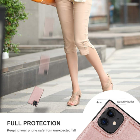 Bocasal Crossbody Wallet Case for iPhone 11, 6.1 inch, Rose Gold, PU Leather, Credit Card Holder, Shockproof,