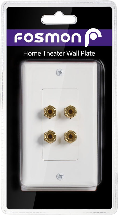 Fosmon Home Theater Wall Plate - Premium Gold Plated Copper Banana Binding Post Coupler Type (White) (Two Speaker)