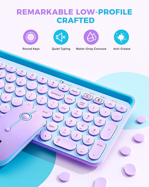 seenda Bluetooth Keyboard and Mouse for iPad, Multi-Device Wireless Keyboard Mouse with Tablet Holder, Blue & Purple