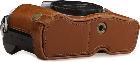 MegaGear MG1352 Olympus OM-D E-M10 Mark III Leather Camera Half Case and Strap, Light Brown