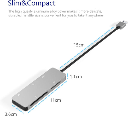 USB3.0 XD Card Reader, 6 in 1 High Speed TF/SD/MS/M2/XD/CF Memory Card Adapter, Compatible with Windows & Mac
