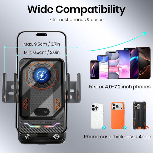 Keledz Wireless Car Phone Charger Holder, Smart Auto-Clamping Fast Charging Car Phone Holder with Atmosphere Lights
