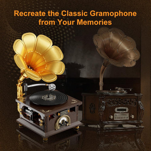 BRICKKK Set, Set, Set PANTASY Retro Phonograph Building Gramophone Music Box Building Kit, Vintage Music Player