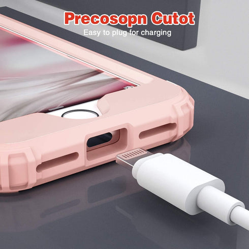 IDweel iPhone 8 Case with Tempered Glass Screen Protector, 3 in 1 Shockproof Slim Hybrid Heavy Duty Cover, Rose Gold