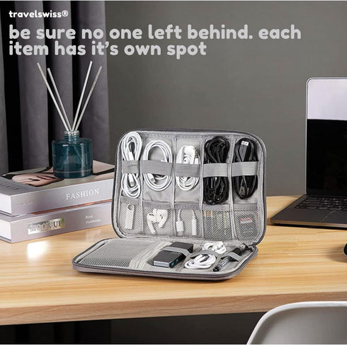 Travel Case Carry Pouch Electronic Accessories Organizer, Portable Waterproof Double Layers Storage Bag, Grey