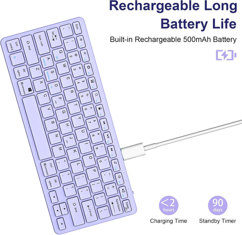 Ultra-Slim Bluetooth Keyboard, Wireless, Compatible with iPad 10th/10.2(9th/8th/7th Gen), Light Purple