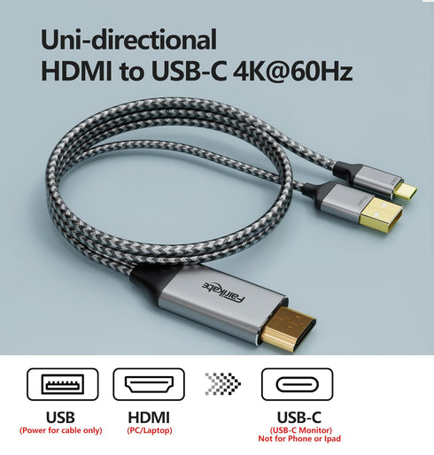 HDMI to USB C Adapter Cable 4K60Hz 6.6FT, HDMI Source to USB Type C Display Converter, Compatible with Steam Deck, PS5,