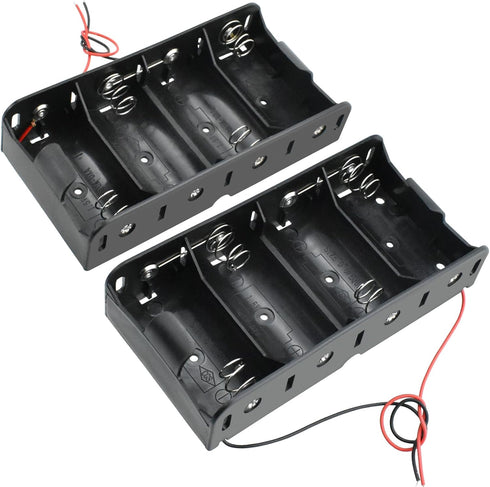 SDTC Tech 2-Pack D Cell Battery Holder, 4 Slot 6V D Size Battery Case Box with Wire Leads