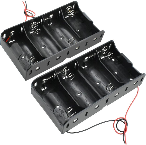 SDTC Tech 2-Pack D Cell Battery Holder, 4 Slot 6V D Size Battery Case Box with Wire Leads