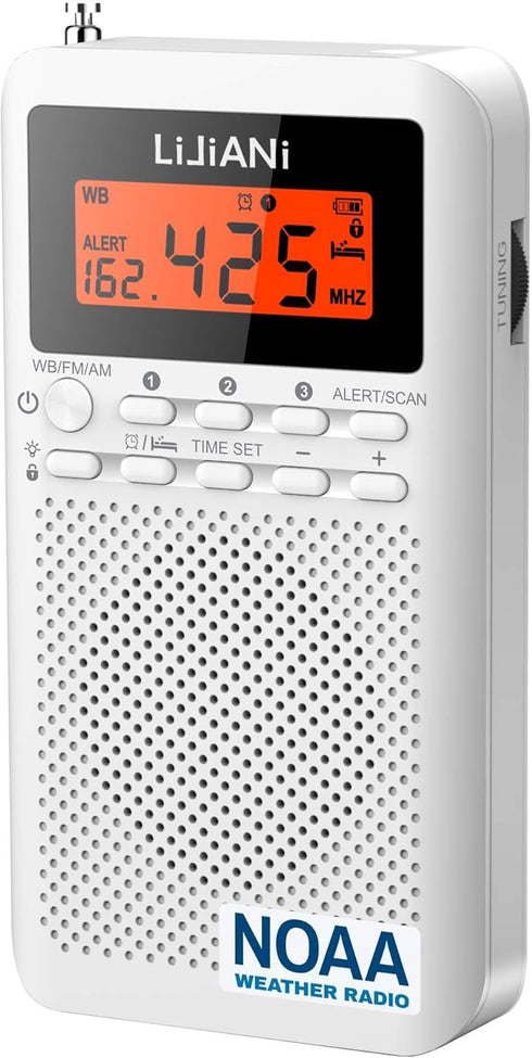 Pocket Weather Radio NOAA/AM/FM, Emergency Portable Transistor with LCD Display, Best Reception Battery Operated