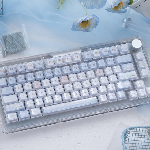 SUEHIODHY 123 Set, 61/68/84/87/98/100 Crystal Jelly Keycaps, Blue White Translucent Keycaps, Keys Custom KDA Profile