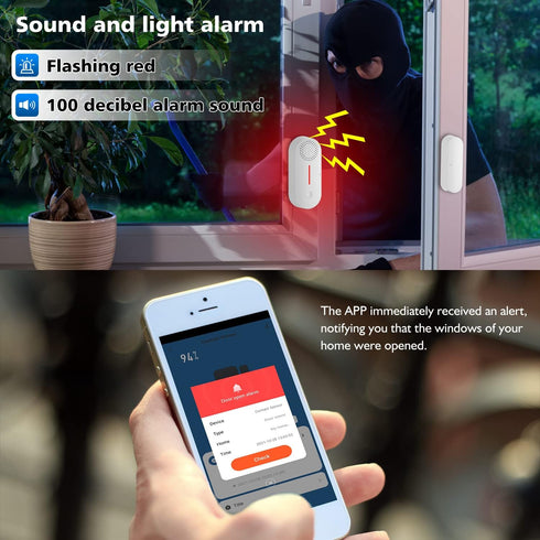 WiFi Door Window Sensor Alarm: WiFi Door Sensor with App Alerts, 120 dB Siren,Timed Arming and Disarming, Pool Alarm for Kids Safety, Window Alarm Compatible with Alexa Google Assistant (1pack)